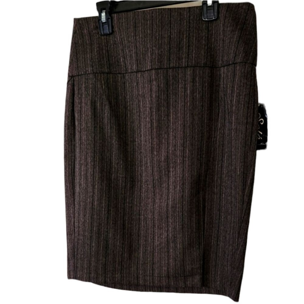 NWT Brown & Tan Pinstripes w/ Herringbone Stretch Career Pencil Skirt - Size 7/8